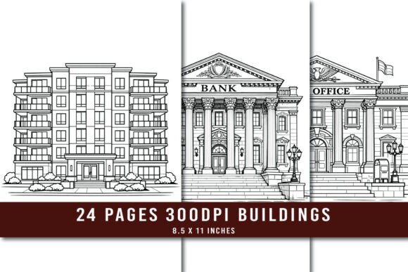 Download 24 Building Line Art Coloring Pages Set - Set Collection
