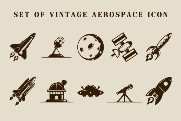 Download Set of Aerospace Vintage Icon Vector - Set Collection