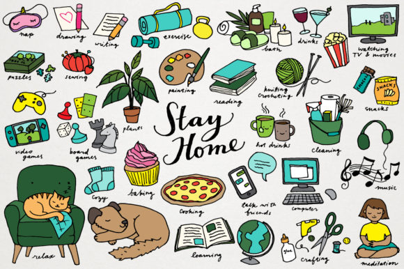 Download Stay Home Quarantine Clipart Set - Set Collection