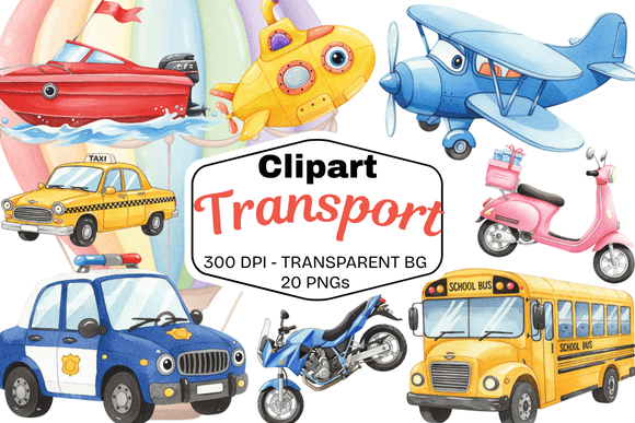 Download Watercolor Transport Clipart Set - Set Collection