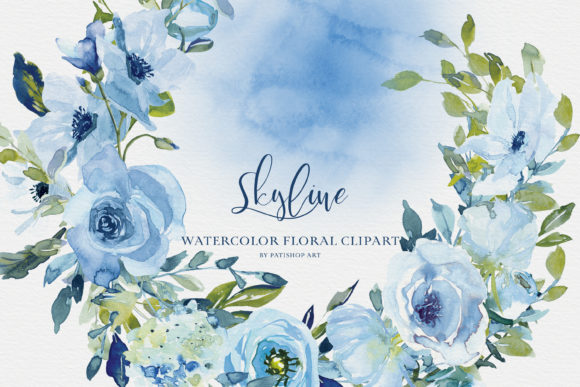 Download Watercolor Blue Flowers Clipart Set - Set Collection