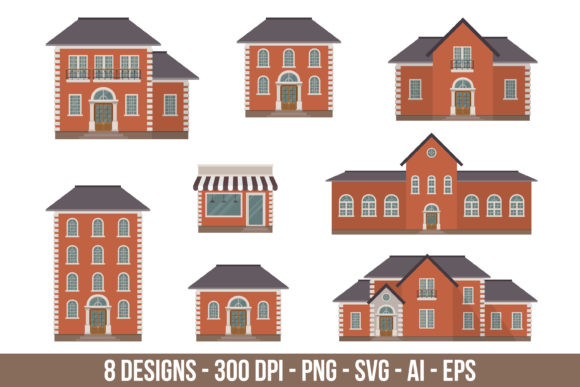 Download Brick House Building Clipart Set. - Set Collection
