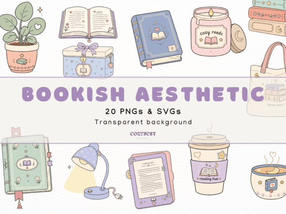 Download Cozy Bookish Cliparts, Reading Aesthetic - Book Collection