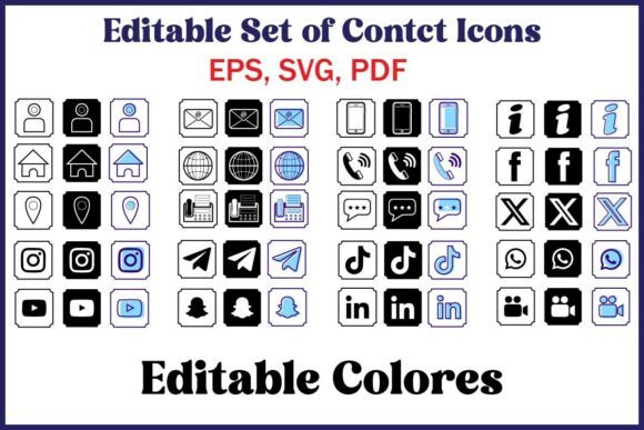 Download Editable Contact &amp; Social Icons Set - Set Collection